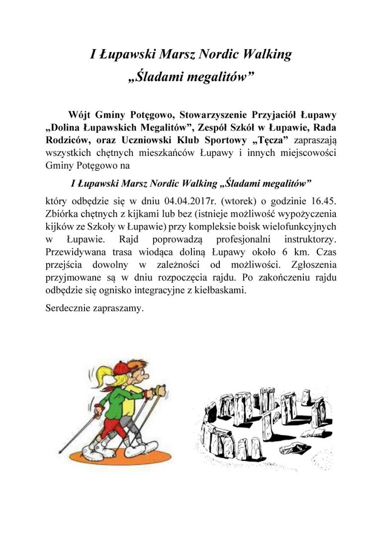 Zaproszenie na I Łupawski Marsz Nordic Walking „Śladami megalitów”