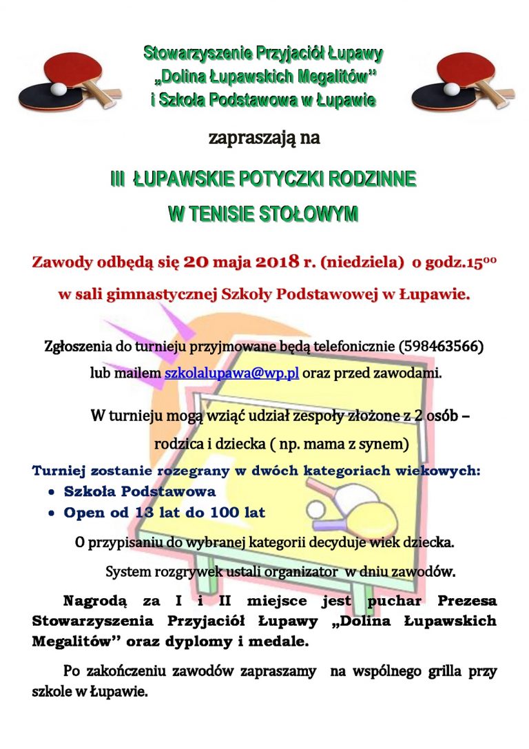 III ŁUPAWSKIE POTYCZKI RODZINNE W TENISIE STOŁOWYM