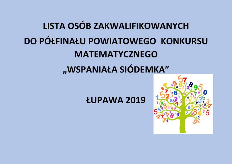 LISTA UCZNIÓW ZAKWALIFIKOWANYCH DO II ETAPU IV POWIATOWEGO KONKURSU MATEMATYCZNEGO „WSPANIAŁA SIÓDEMKA”