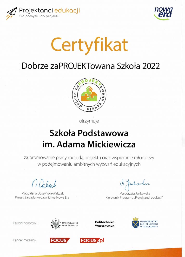 „Dobrze zaPROJEKTowana szkoła 2022”