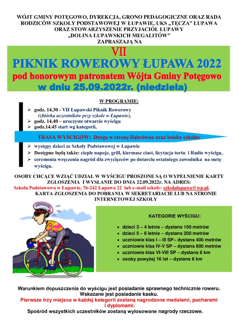 Zapraszamy na VII Piknik Rowerowy Łupawa 2022